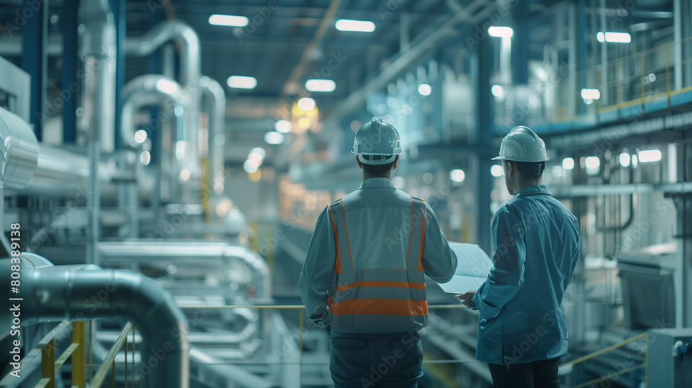  Industrial Engineers Standing Surround By Pipeline Parts in the Middle of Enormous Heavy Industry Manufacturing Factory