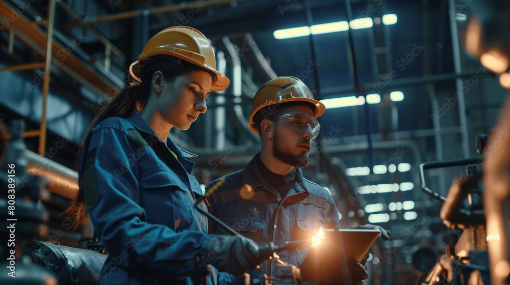  Industrial Engineers Standing Surround By Pipeline Parts in the Middle of Enormous Heavy Industry Manufacturing Factory