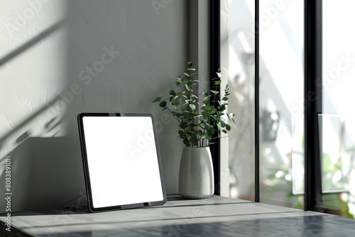 A modern mockup displaying a blank tablet screen and digital marketing materials  suitable for presenting digital marketing designs for agencies and marketers