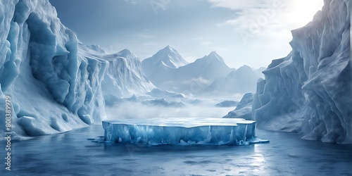  Ice background podium cold winter snow product platform floor frozen mountain iceberg.Podium glacier cool ice background stage landscape display icy stand 3d water nature pedestal arctic concept cave photo