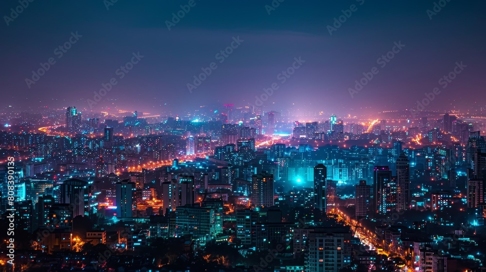 Stunning night view of a vibrant cityscape with glowing lights Stunning night view of a vibrant cityscape with glowing lights