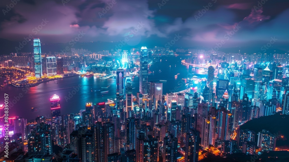 Stunning night view of a vibrant cityscape with glowing lights Stunning night view of a vibrant cityscape with glowing lights