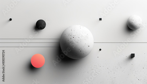 minimalist composition with spherical shapes and contrasting colors on clean background