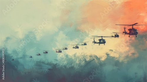 A painting of a group of helicopters flying in formation, Memorial Day photo
