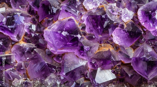 Amethyst purple crystal. Mineral crystals in the natural environment. Texture of precious and semiprecious gemstone 
