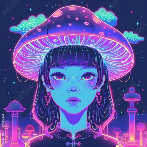 Neon mushroom girl