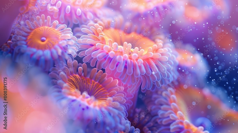 Bring the minuscule wonders of underwater life to life in a macro shot, emphasizing the mesmerizing textures and hues of coral reefs in stunning clarity