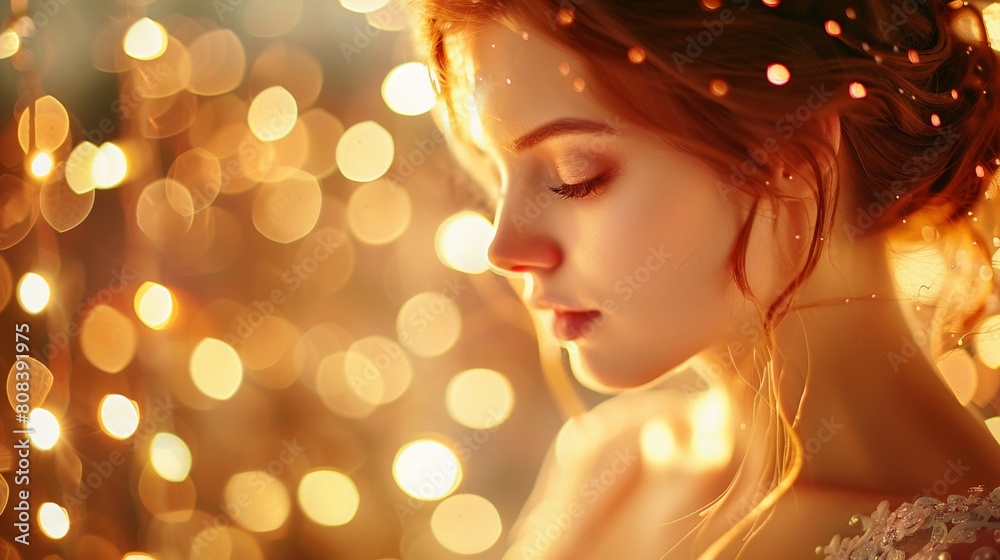 Bride with soft focus lights close-up Bride with soft focus lights close-up
