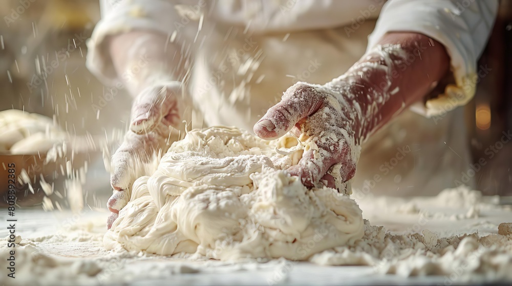 Capture the intricate swirls of flour mixing with yeast in a close-up shot Capture the intricate swirls of flour mixing with yeast in a close-up shot