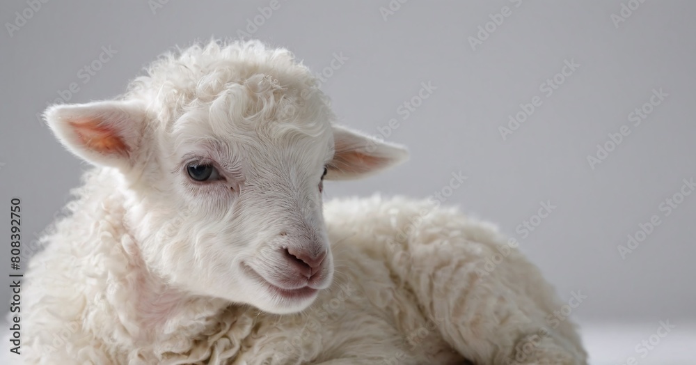 Naklejka premium White Lamb Face Close-Up