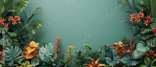 3D render pop art of a detailed botanical garden  illustrated in solid color  presented as a banner template sharpen with copy space