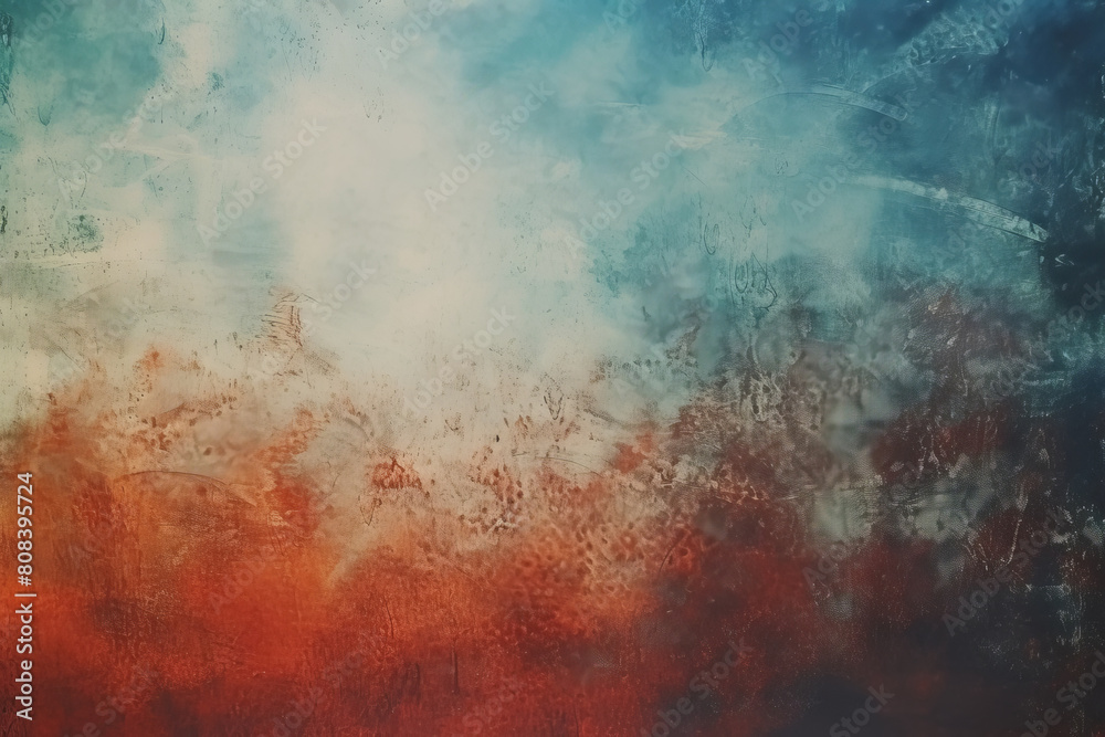 Obraz premium Vibrant and moody abstract textured background featuring a gradient transition from deep red to cool blue with a subtle smoky effect, suitable for various creative projects