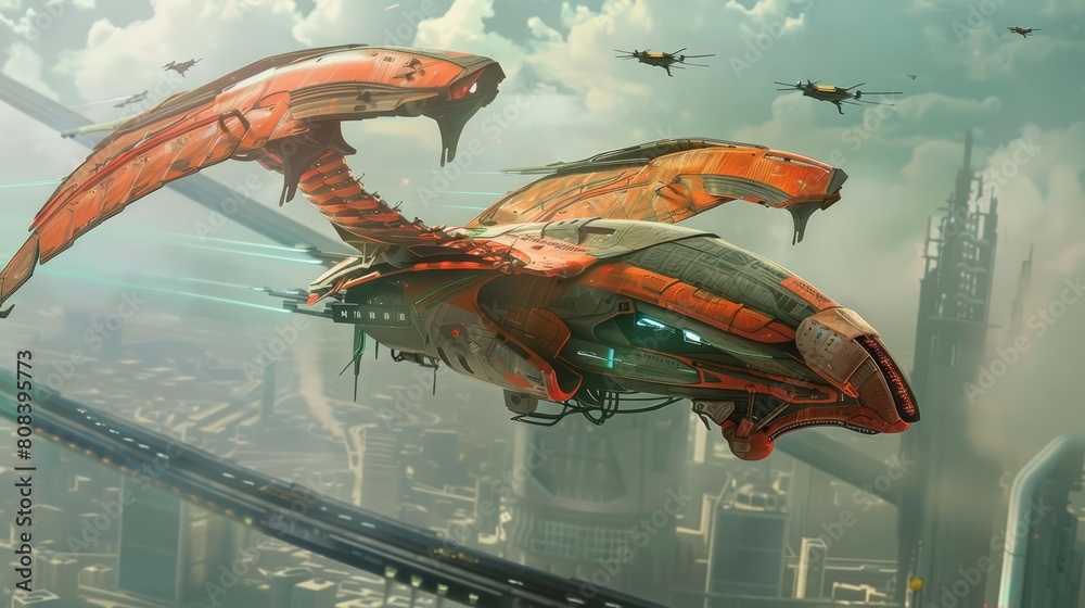 Futuristic cyber of a flying animal, fitted with aerodynamic wings ...