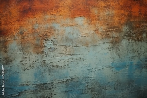 High-resolution image depicting a grunge-style textured wall with a contrast of orange and blue shades  ideal for backgrounds in graphic design or as a visual element in creative projects