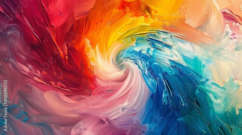 The spectrum is used to create a piece of art. The art is a painting, and it is full of energy and movement. The colors are used to create a sense of depth 