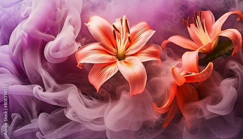 ai generative of thick smoke with orange lily