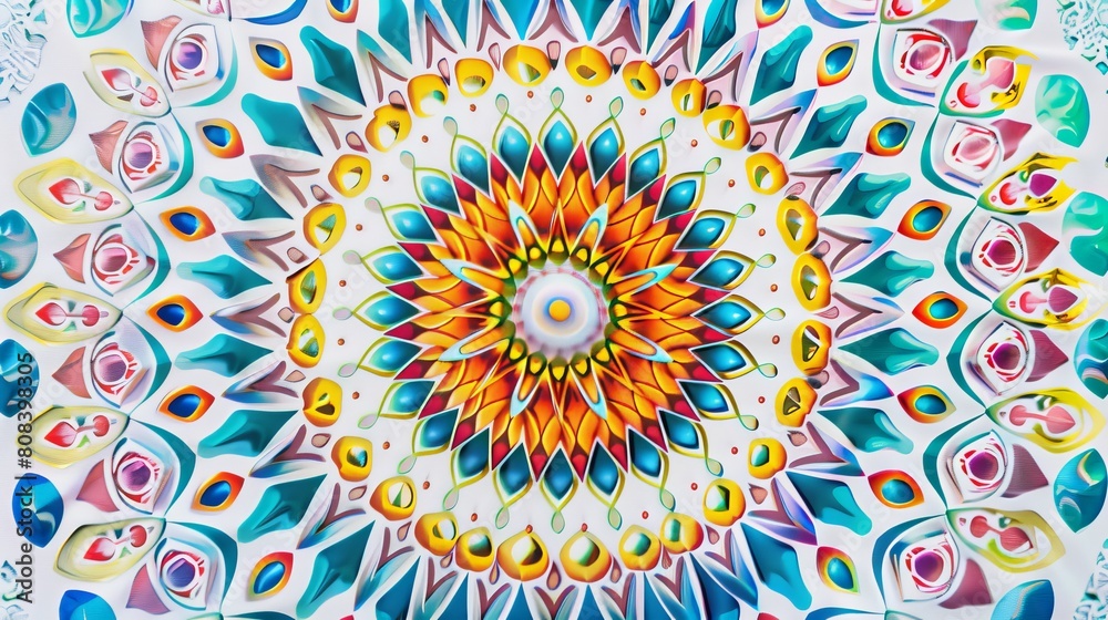 Vibrant Mandala Artwork on Plain White Background AI Generated.