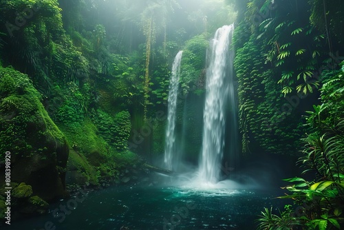 breathtaking waterfall in a lush tropical rainforest nature landscape photography