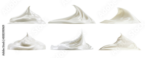 Collection of White Skincare Cream Swirls PNG Isolated on Transparent Background