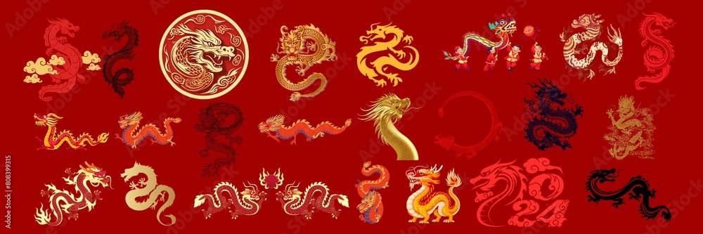 Fototapeta premium Dragon Chronicles: An Impressive Compilation of Chinese Dragons.