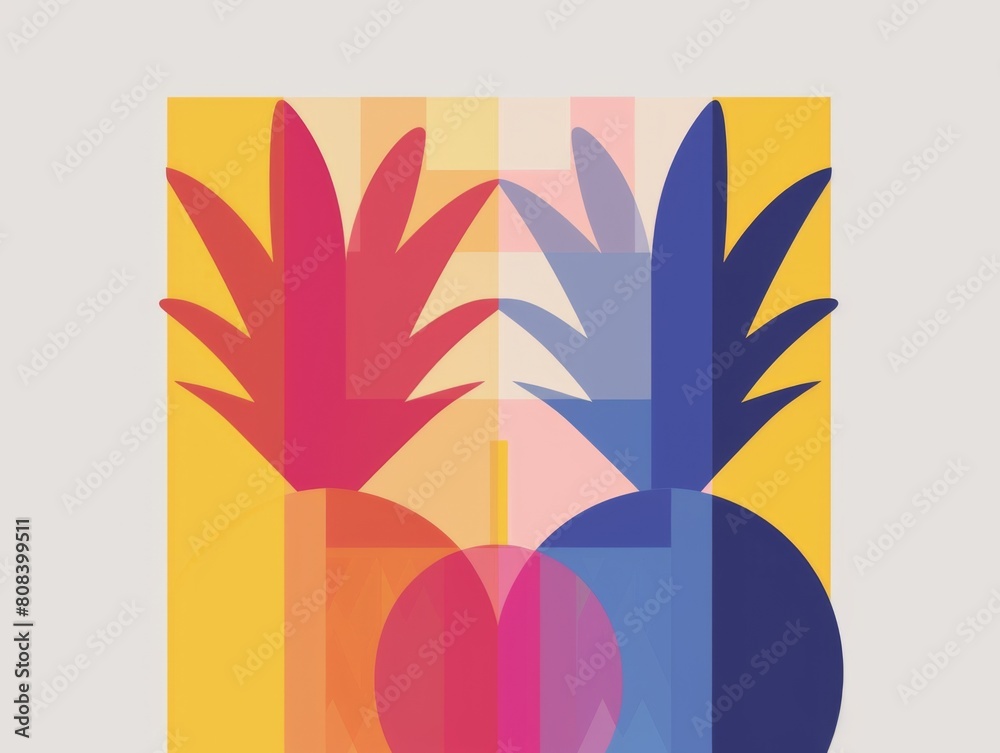 Abstract vector illustration featuring stylized shapes resembling a dragon fruit, with bold lines and vibrant colors. Abstract vector illustration featuring stylized shapes resembling a dragon fruit, with bold lines and vibrant colors.