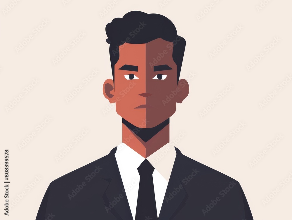 Vector illustration of a professional businessperson with a confident expression, wearing a suit and tie. Vector illustration of a professional businessperson with a confident expression, wearing a suit and tie.