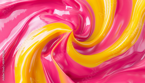 A playful swirl of bright pink and lemon yellow waves  twisting together in a cheerful dance that brings to mind the joy of a summer fair.