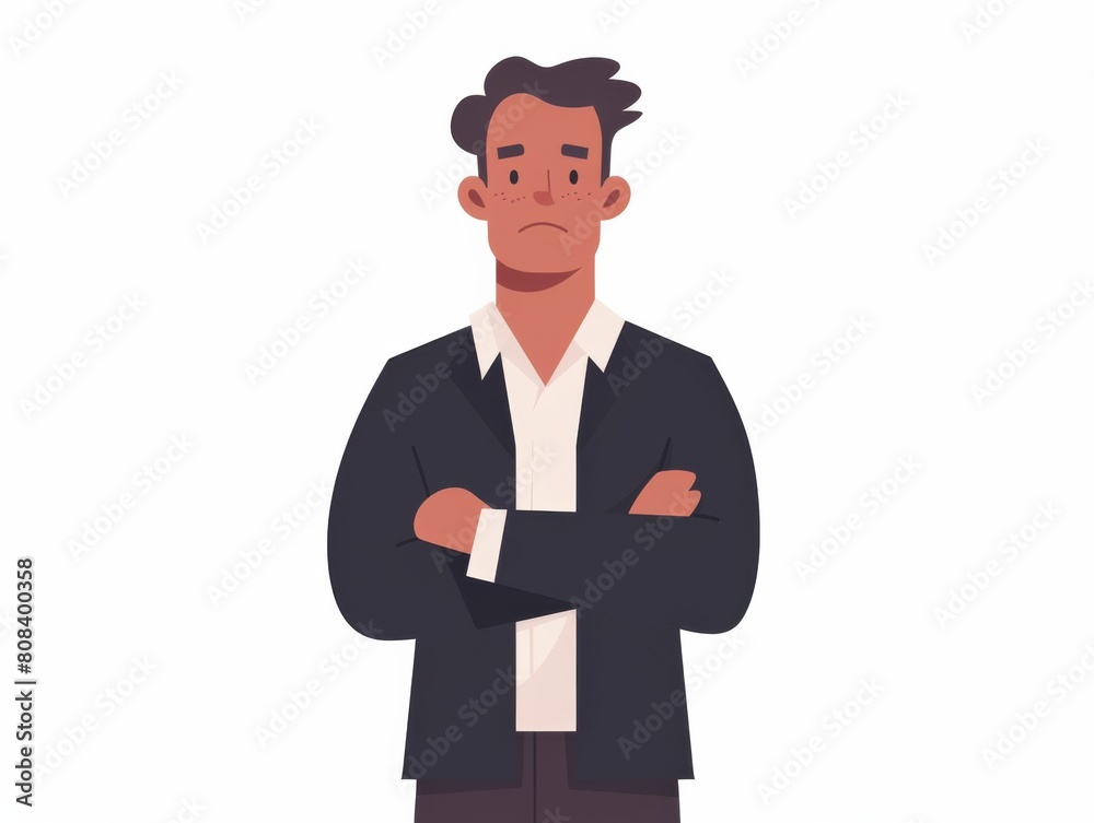 Vector illustration of a businessman with arms crossed, isolated on a white background, looking serious. Vector illustration of a businessman with arms crossed, isolated on a white background, looking serious.