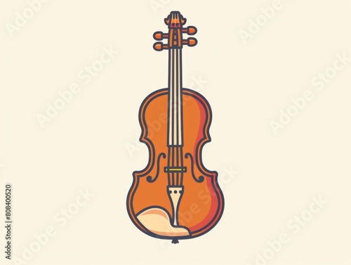 A simplified flat icon of a violin with minimal details  in a warm color scheme on a plain background.