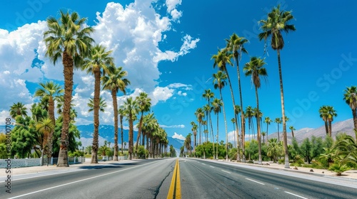 Palm trees line the road  photo