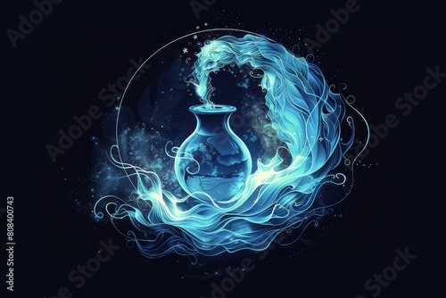 Aquarius zodiac sign against dark background. Astrology calendar. Esoteric horoscope and fortune-telling concept