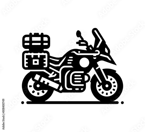 touring motorcycle simple icon minimal black and white 
