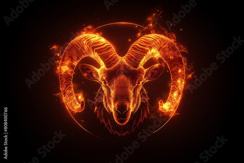 Aries zodiac sign against dark background. Astrology calendar. Esoteric horoscope and fortune-telling concept
