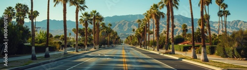 Palm trees line the road 