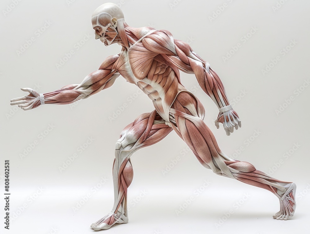Obraz premium Anatomy of human muscles: comprehensive visual representation revealing intricacies and functionality of the muscular structure, an educational resource for medical studies and fitness enthusiasts.