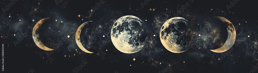 Naklejka premium Phases of the Moon, A subtle design showcasing the different phases of the moon in a circular pattern