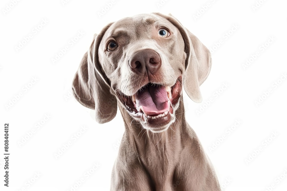 cheerful weimaraner dog posing on white background funny pet portrait