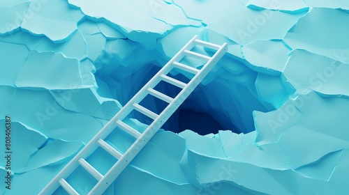 3D illustration of a white ladder connecting a gap in the floor, symbolizing business success, achievement, or overcoming obstacles