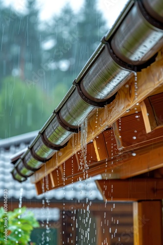  Modern Roof Gutter System on a Rainy Day