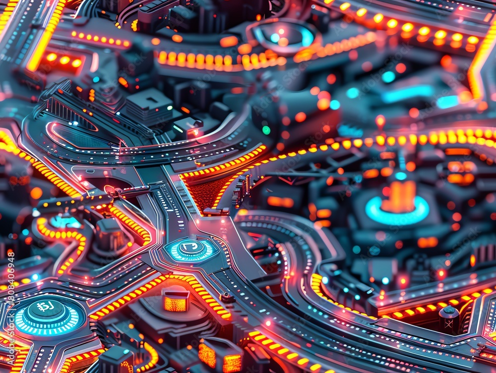 Fototapeta premium Merge the dynamic world of Cryptocurrency Markets with abstract realism Craft a scene using photorealistic textures and aerial viewpoints that mesmerize