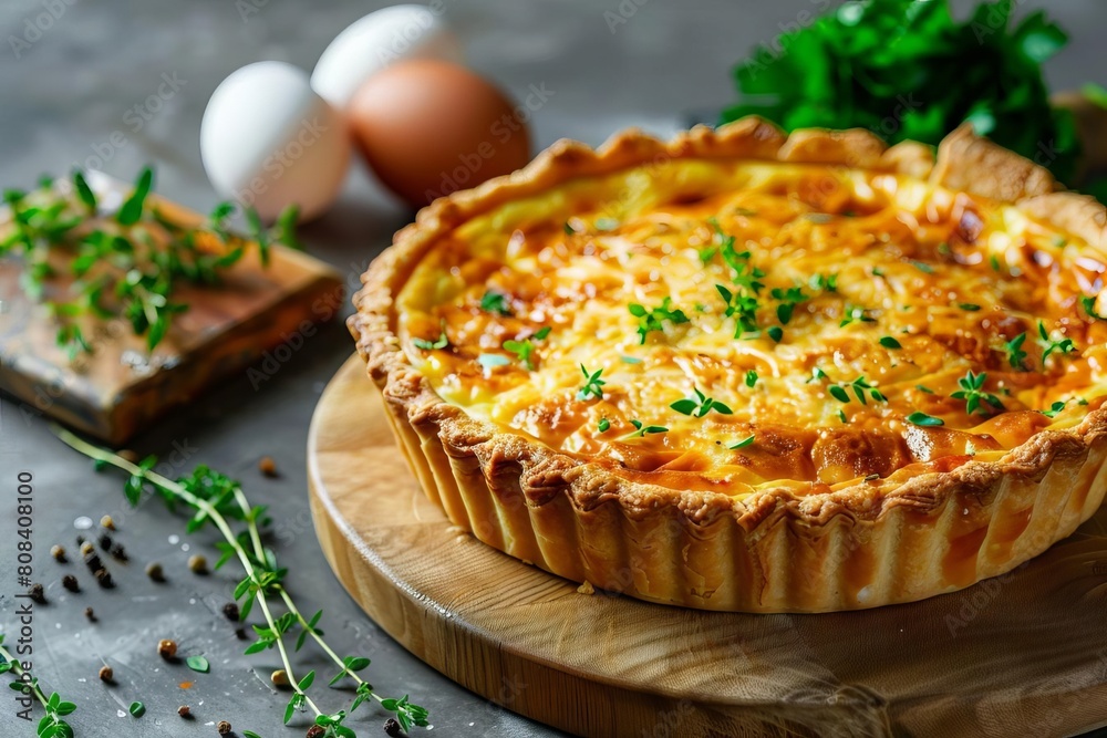 golden quiche fresh from oven savory eggs and flaky pastry perfection food photography golden quiche fresh from oven savory eggs and flaky pastry perfection food photography