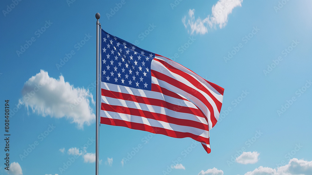 Obraz premium American Flag Waving Proudly Under Sunny Blue Sky