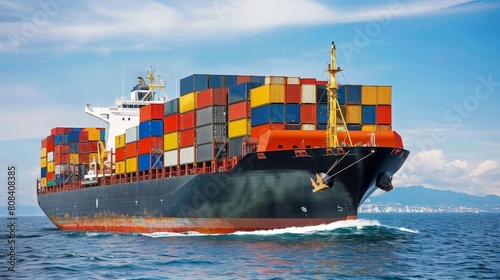 Logistics and container transportation on cargo ship