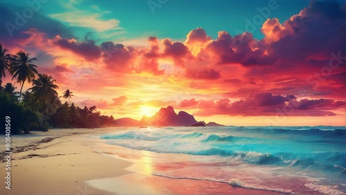 Beautiful sunset beach landscape  exotic tropical island nature