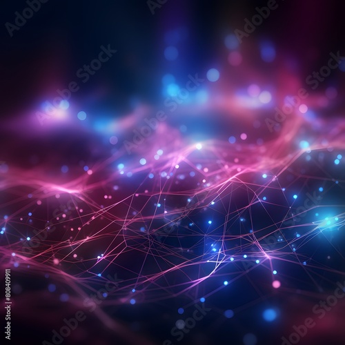 Abstract background with pink blue glowing neon lines. Generative AI.