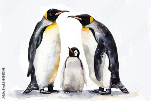 penguins watercolor painting illustration
