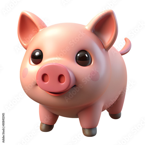 A cute 3D pig  isolated on a transparent background  3D rendering style