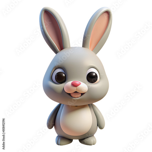 A cute 3D rabbit, isolated on a transparent background, 3D rendering style © Zamora Design