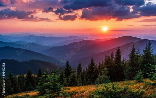 Majestic sunset in mountain landscape. Carpathians, Ukraine, Europe. very beautiful scenery