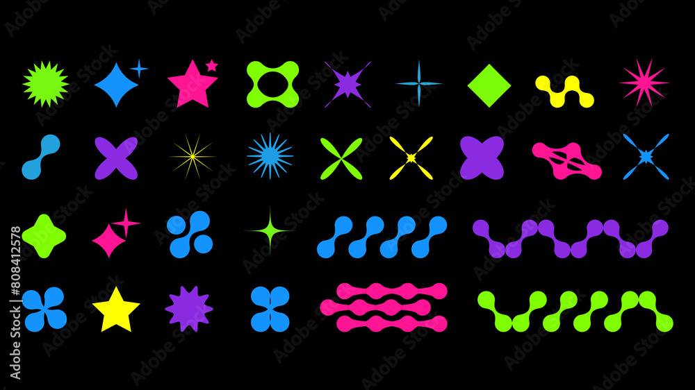Abstract shapes in y2k style brutalist retro. Bright color. Set geometric shapes atmosphere future. For banner poster design web design. Vector illustration. Abstract shapes in y2k style brutalist retro. Bright color. Set geometric shapes atmosphere future. For banner poster design web design. Vector illustration.